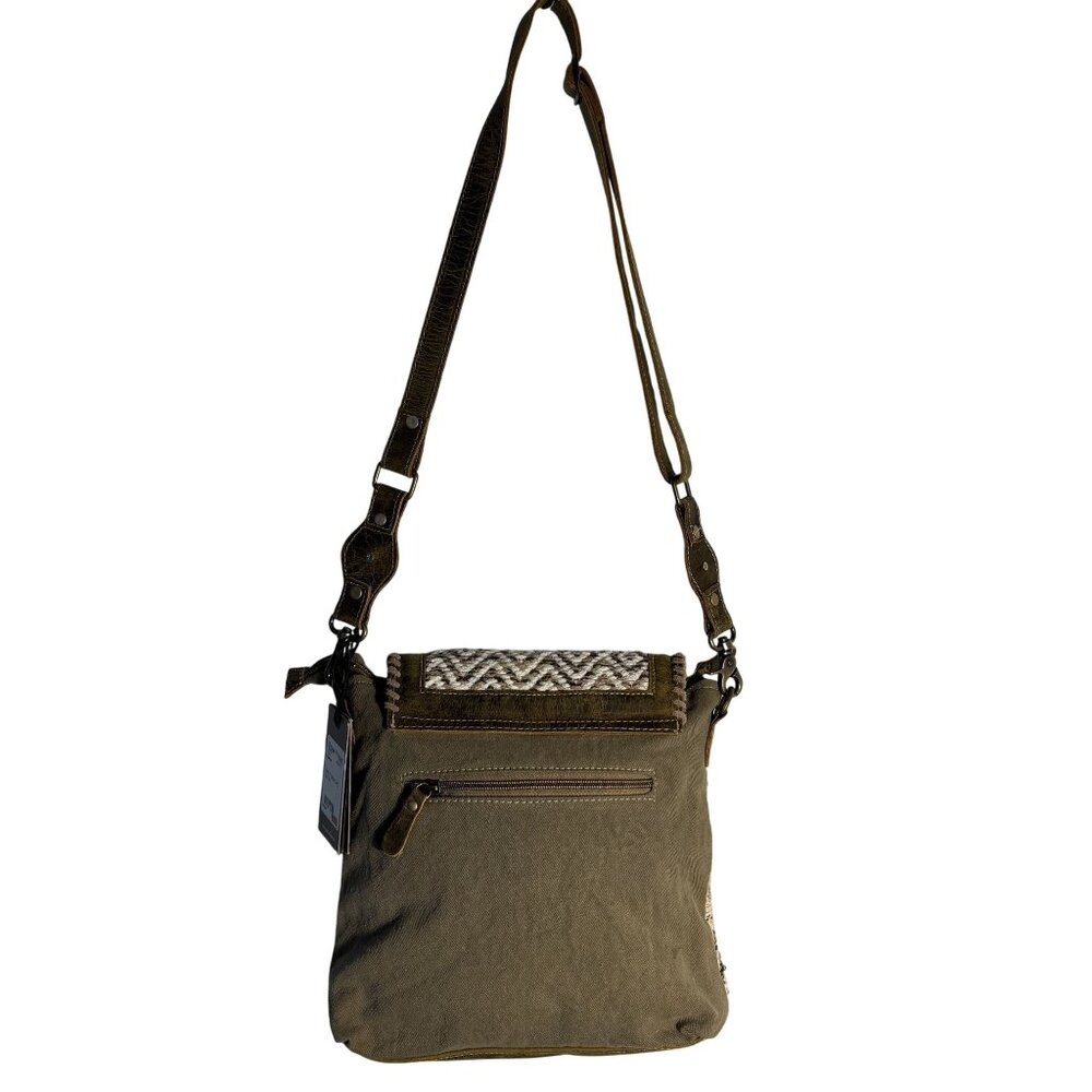 Vintage N Vogue Myra Bag Ratel Shoulder Bag Eco-Friendly Upcycled Brown/White - Picture 7 of 15